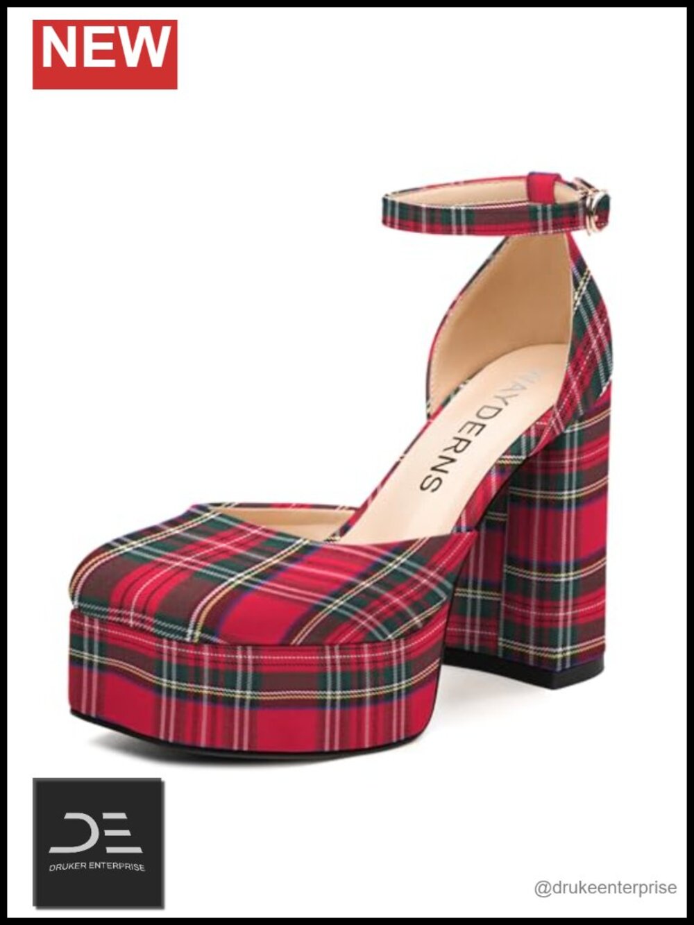 Platform Heels for Women Block High Heel Closed Square Toe Ankle Strap 4.3 Inch
